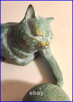 Rare Vintage Cast Iron Cat Playing With A Ball Door Stop