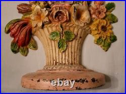 Rare Vintage Hubley Cast Iron Basket Of Flowers Doorstop #189 Orig Paint Nice