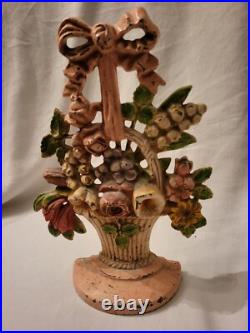 Rare Vintage Hubley Cast Iron Basket Of Flowers Doorstop #189 Orig Paint Nice