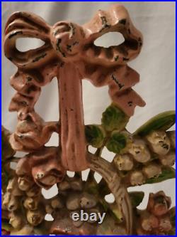 Rare Vintage Hubley Cast Iron Basket Of Flowers Doorstop #189 Orig Paint Nice