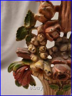 Rare Vintage Hubley Cast Iron Basket Of Flowers Doorstop #189 Orig Paint Nice