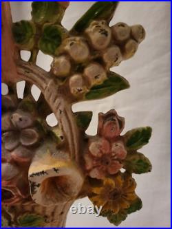 Rare Vintage Hubley Cast Iron Basket Of Flowers Doorstop #189 Orig Paint Nice