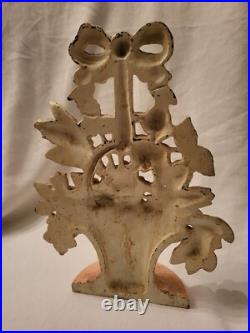Rare Vintage Hubley Cast Iron Basket Of Flowers Doorstop #189 Orig Paint Nice