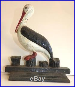 Rare Vintage Pelican Cast Iron Doorstop Albany Foundry Vg Orig. Paint