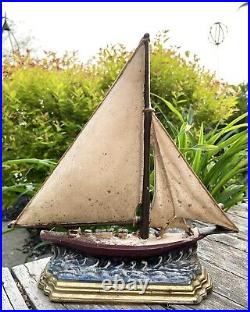 Rare Vintage Sailboat Sailing Cast Iron schooner Doorstop Americas Cup beach