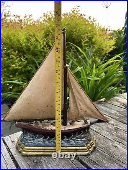 Rare Vintage Sailboat Sailing Cast Iron schooner Doorstop Americas Cup beach