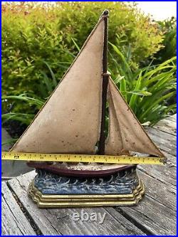 Rare Vintage Sailboat Sailing Cast Iron schooner Doorstop Americas Cup beach