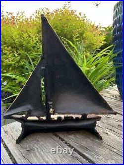 Rare Vintage Sailboat Sailing Cast Iron schooner Doorstop Americas Cup beach