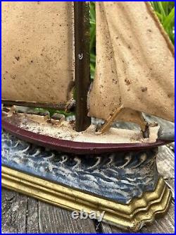 Rare Vintage Sailboat Sailing Cast Iron schooner Doorstop Americas Cup beach