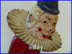 Rare all original vintage 1940 cast iron doorstop, Hubley 2 sided clown, cover
