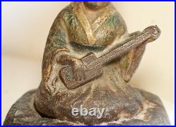 Rare antique Hubley cast iron Japanese girl instrument heavy figural doorstop