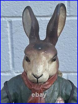 Rare antique brer rabbit Cast Iron Doorstop glass eyes polychrome easter