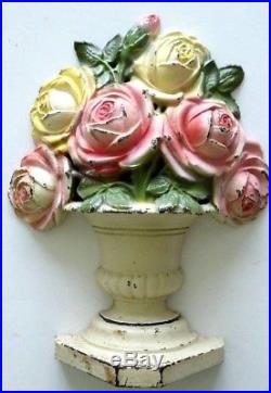 Rare original antique 1940's cast iron Pink Roses flower doorstop, Hubley 445