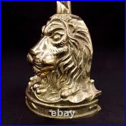 Regency Lion's Head Solid Metal Brass Door Stop Animal King Golden Yellow Color