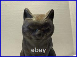 Scarce Antique HUBLEY USA SLEEPING CAT? Doorstop Door Stop Cast Iron Full Roun