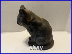 Scarce Antique HUBLEY USA SLEEPING CAT? Doorstop Door Stop Cast Iron Full Roun