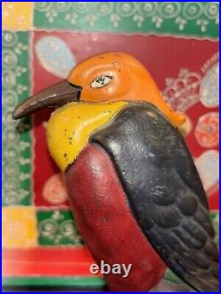 Set Of Two Antique Cast Iron Hand Painted Heron Bird Door Stops Book Ends Rustic