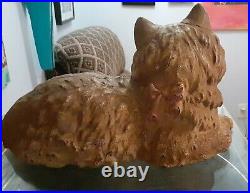 Signed Original Antique Lying Down Persian Cat Cast Iron Hubley 335 Doorstop Art