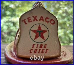 TEXACO FIRE CHIEF Cast Iron Helmet Red Hat Paperweight Doorstop