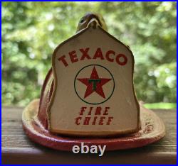 TEXACO FIRE CHIEF Cast Iron Helmet Red Hat Paperweight Doorstop
