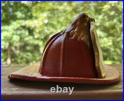 TEXACO FIRE CHIEF Cast Iron Helmet Red Hat Paperweight Doorstop