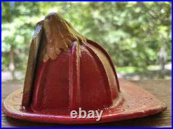 TEXACO FIRE CHIEF Cast Iron Helmet Red Hat Paperweight Doorstop