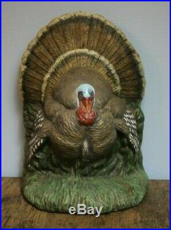 Turkey Cast Iron Door Stop Painted Old Antique Bird Thanksgiving Decor 10 8#+