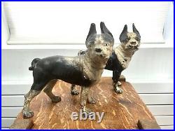 Two Great Antique Cast Iron Boxer Bulldog Dog Doorstops Hubley Style
