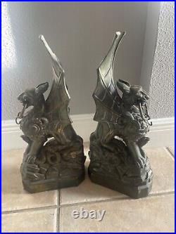 UNUSUAL Antique Cast Iron Pair Of Gargoyle