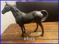Unique Antique Cast Iron Hubley Black Show Horse Metal Doorstop 1920's Heavy