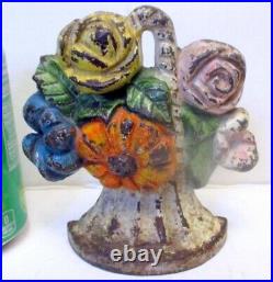 Unusual Antique CAST IRON DOORSTOP POPPY FLOWERS ROSES Hubley Era