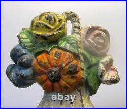 Unusual Antique CAST IRON DOORSTOP POPPY FLOWERS ROSES Hubley Era