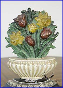 Unusual Flower Basket Cast Iron Door Stop. Tulips & Daffodils