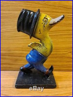 VERY RARE ANTIQUE LARGE WALKING DUCK With TOPHAT CAST IRON DOORSTOP PIECE