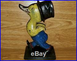 VERY RARE ANTIQUE LARGE WALKING DUCK With TOPHAT CAST IRON DOORSTOP PIECE