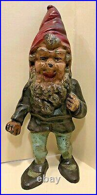 VINTAGE 1930 Cast Iron GNOME DOOR STOP Signed DICK BROTHERS Reading PA
