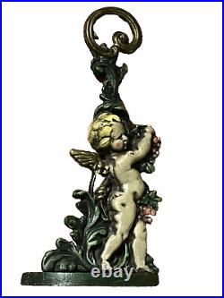 VINTAGE 1950's HEAVY CAST IRON CHERUB/CUPID DOOR STOP ANTIQUE PUTTI 16 TALL