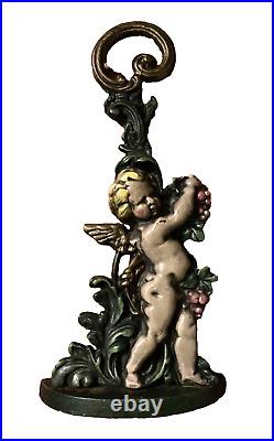 VINTAGE 1950's HEAVY CAST IRON CHERUB/CUPID DOOR STOP ANTIQUE PUTTI 16 TALL