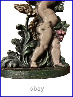 VINTAGE 1950's HEAVY CAST IRON CHERUB/CUPID DOOR STOP ANTIQUE PUTTI 16 TALL