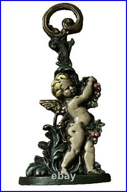 VINTAGE 1950's HEAVY CAST IRON CHERUB/CUPID DOOR STOP ANTIQUE PUTTI 16 TALL