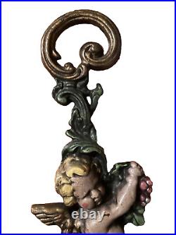 VINTAGE 1950's HEAVY CAST IRON CHERUB/CUPID DOOR STOP ANTIQUE PUTTI 16 TALL