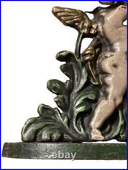 VINTAGE 1950's HEAVY CAST IRON CHERUB/CUPID DOOR STOP ANTIQUE PUTTI 16 TALL