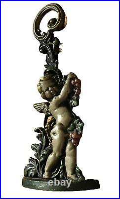 VINTAGE 1950's HEAVY CAST IRON CHERUB/CUPID DOOR STOP ANTIQUE PUTTI 16 TALL