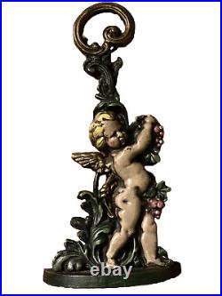 VINTAGE 1950's HEAVY CAST IRON CHERUB/CUPID DOOR STOP ANTIQUE PUTTI 16 TALL