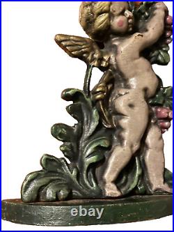 VINTAGE 1950's HEAVY CAST IRON CHERUB/CUPID DOOR STOP ANTIQUE PUTTI 16 TALL
