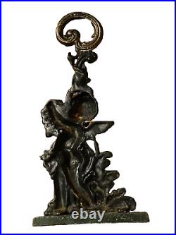 VINTAGE 1950's HEAVY CAST IRON CHERUB/CUPID DOOR STOP ANTIQUE PUTTI 16 TALL