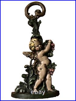 VINTAGE 1950's HEAVY CAST IRON CHERUB/CUPID DOOR STOP ANTIQUE PUTTI 16 TALL