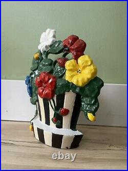 VINTAGE / ANTIQUE 1920s CAST IRON BLACK & WHITE FLOWER POT DOORSTOP