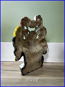 VINTAGE / ANTIQUE 1920s CAST IRON BLACK & WHITE FLOWER POT DOORSTOP
