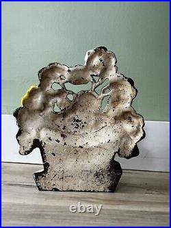 VINTAGE / ANTIQUE 1920s CAST IRON BLACK & WHITE FLOWER POT DOORSTOP